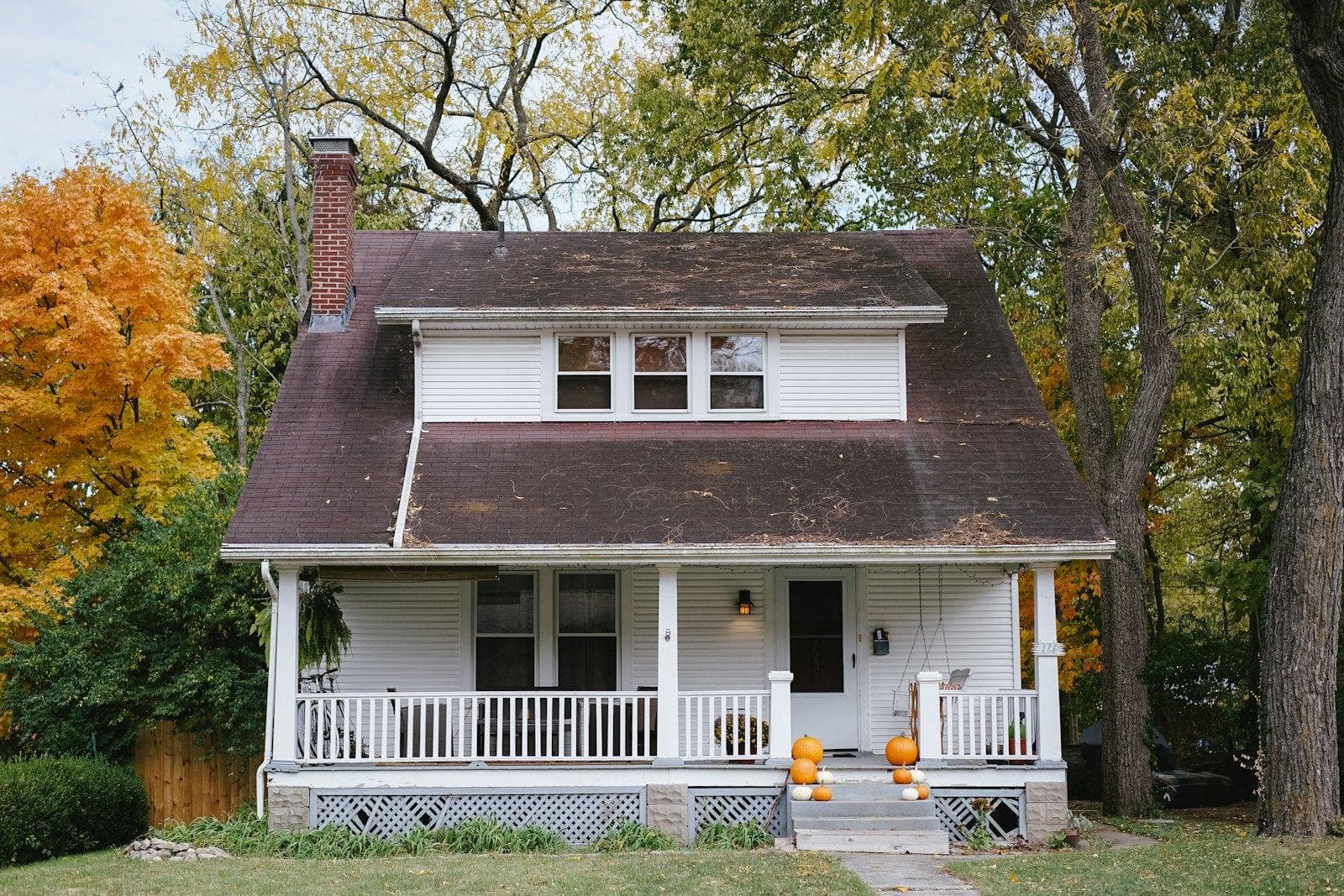 A white house framed by trees